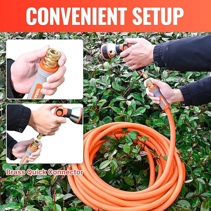 YAMATIC Garden Hose 5/8 in x 50 ft, Ergonomic Swivel Fittings, Burst 600 PSI, Heavy Duty, Flexible and Lightweight Water Hose with 2 Set Quick Connect