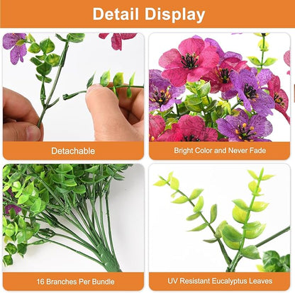 Fake Artificial Hanging Flowers for Outdoors, 2 Pcs Fake Hanging Plant Spring Summer Decor, UV Resistant No Fade Faux Silk Daisy Flower for Front Door Porch Planter Patio Yard Garden(Light Purple Red)