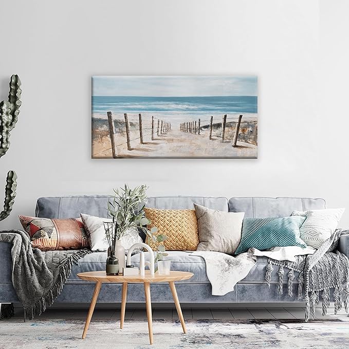 KUPTEU Coastal Blue Abstract Canvas Wall Art, 20L" x 40W", Living Room, Bedroom, Kitchen