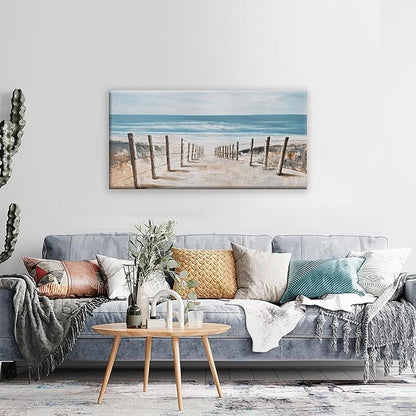 KUPTEU Coastal Blue Abstract Canvas Wall Art, 20L" x 40W", Living Room, Bedroom, Kitchen
