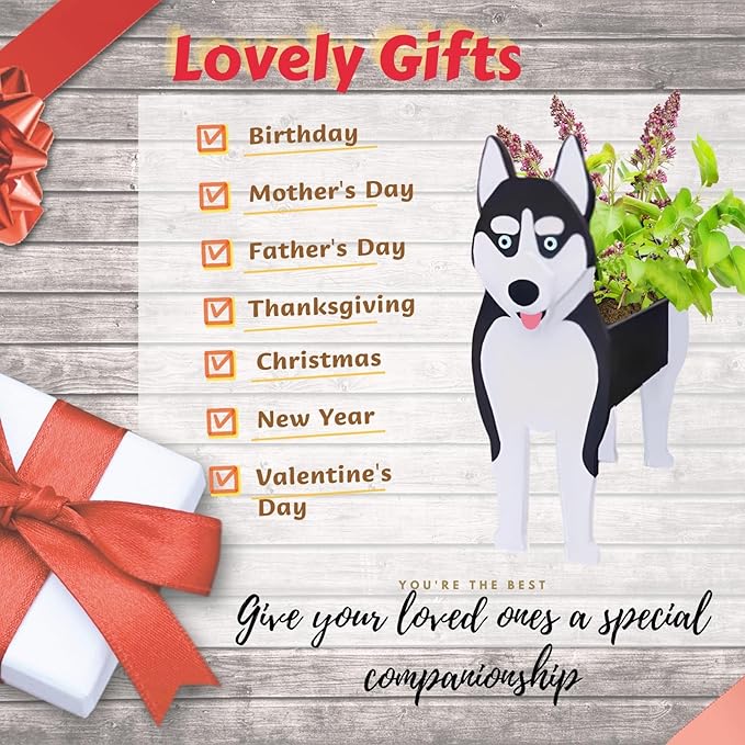 Siberian Husky Dog Planter Plant Pots,Cute Large Dog Flower Planter,Gifts for Pet Lovers,Unique Animal Plant Pots,Office,Indoor Outdoor Garden Decor(9.84 * 8.97 * 17in)