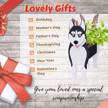 Siberian Husky Dog Planter Plant Pots,Cute Large Dog Flower Planter,Gifts for Pet Lovers,Unique Animal Plant Pots,Office,Indoor Outdoor Garden Decor(9.84 * 8.97 * 17in)