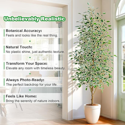 6FT Artificial Ficus Trees Indoor Faux Trees Indoor Fake Floor Plants Tall Artificial Tree with White Pot Faux Tree Fake Indoor Tree Silk Plants Artificial Trees for Home Decor Indoor