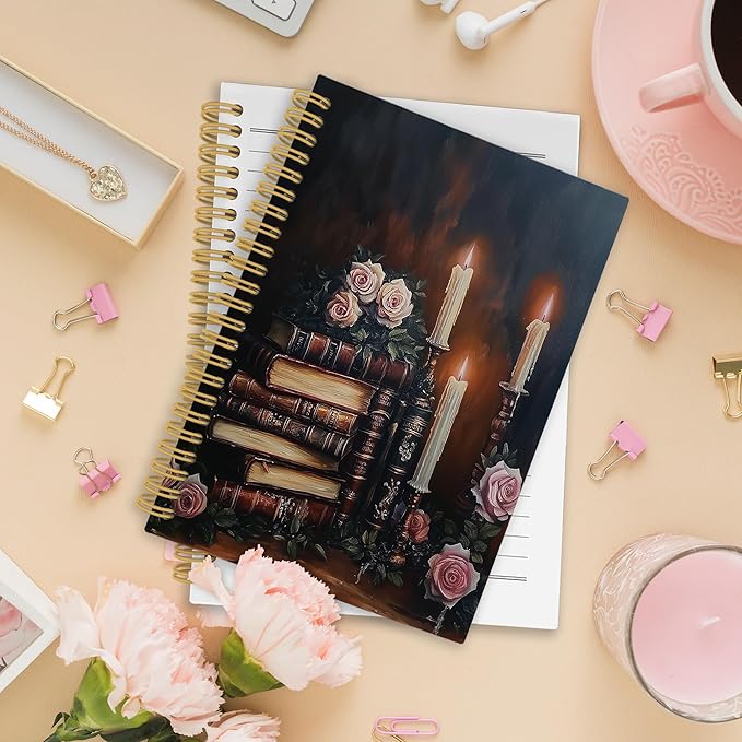 XPH Vintage Floral Book Spiral Notebook, Book Lovers Gifts Journaling Notebooks for Women, Moody Dark Academia Hardcover Journals for Writing 160 Pages 5.5 x 8.3 Inch, Bookish Gifts