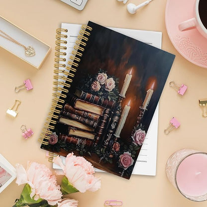 XPH Vintage Floral Book Spiral Notebook, Book Lovers Gifts Journaling Notebooks for Women, Moody Dark Academia Hardcover Journals for Writing 160 Pages 5.5 x 8.3 Inch, Bookish Gifts