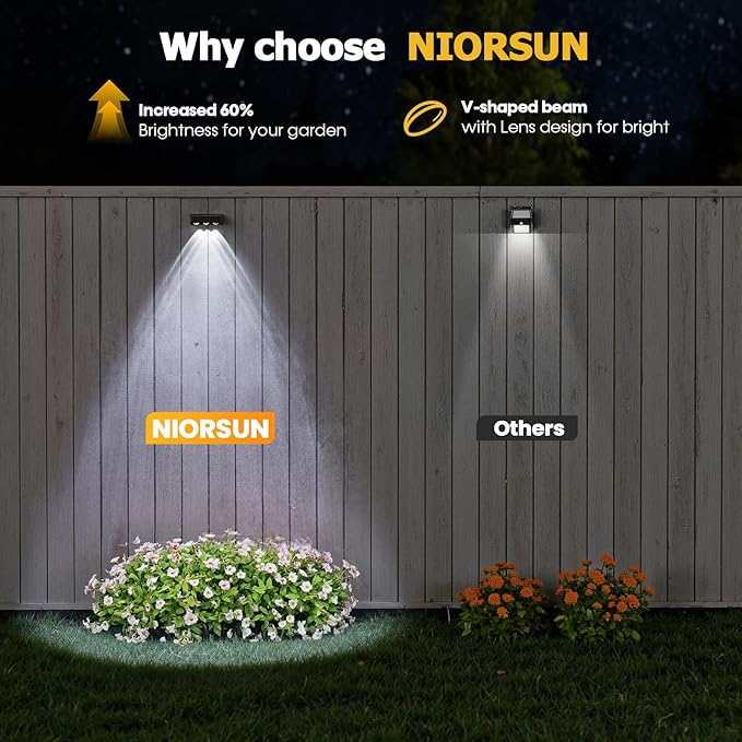 NIORSUN Solar Fence Lights,8 Pack Solars Deck Light,RGB Color,Outdoor Bulb Waterproof Led IP65,Outdoor Fence Light,Power Patio Lamp with Lenses for Outside/Backyard/Railing/Yard(Black)