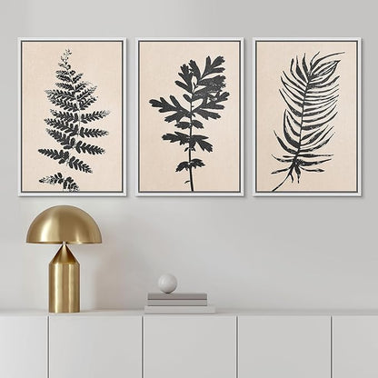 Ashbrook Framed Canvas Print Wall Art Set Black Grunge Forest Plant Silhouette Nature Wilderness Illustrations Modern Art Rustic Chic Colorful for Living Room, Bedroom, Office - 24"x36"x3 White