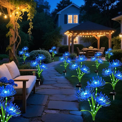 Solar Garden Flower Lights Outdoor,4 Pack 12-Head Blue Spider Lily Waterproof with Glowing Stems,Elegant Yard,Patio & Law Decor,Ideal Halloween & Gardening Gifts for Women,Mothers & Grandma