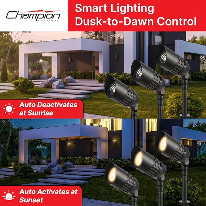 6-Pack Outdoor Low Voltage Landscape Spotlights, 6×3W 200LM, 3000K Warm White, Dusk to Dawn, IP65 Waterproof Path Lights with Transformer, 60FT Cable & Ground Stakes