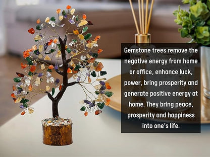 Multi Gemstone Natural Healing Premium Crystal Bonsai Feng Shui Fortune Money Tree of Life for Home Office Decor (Gift Box Ready,10-12 Inch)