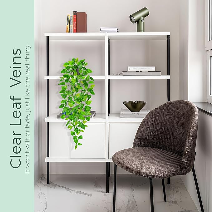 Der Rose 1Pcs 34'' Fake Hanging Plants Artificial Potted Pothos Hanging Vines Plants Indoor for Home Bathroom Bedroom Wall Shelf Decor