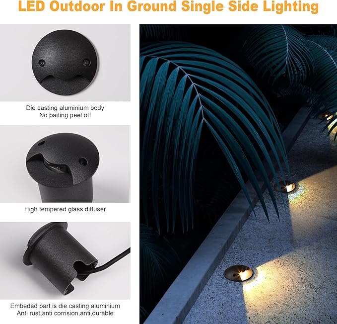 LED Well Lights Outdoor In Ground Lighting Low Voltage Landscape Lighting,2W AC/DC 12V 24V Driveway Lights Warm White Waterproof IP68 Aluminium Single Side Lighting,4PACKS