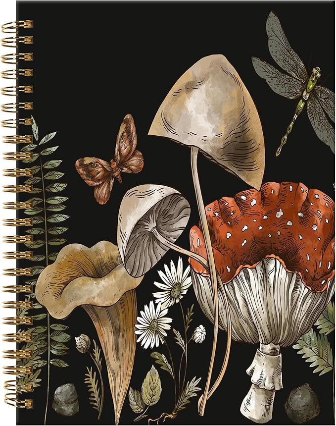 Spiral Journal Notebook,A5 Hardcover Lined Journals for Women Girl 6 x 8.3 in,120 Pages Thick Paper,Cute College Ruled Writing Notebook for Gifts Office Work School(Mushroom Plant Moon)