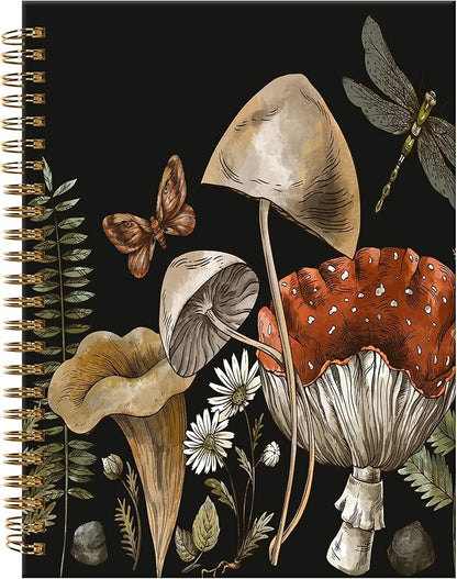 Spiral Journal Notebook,A5 Hardcover Lined Journals for Women Girl 6 x 8.3 in,120 Pages Thick Paper,Cute College Ruled Writing Notebook for Gifts Office Work School(Mushroom Plant Moon)