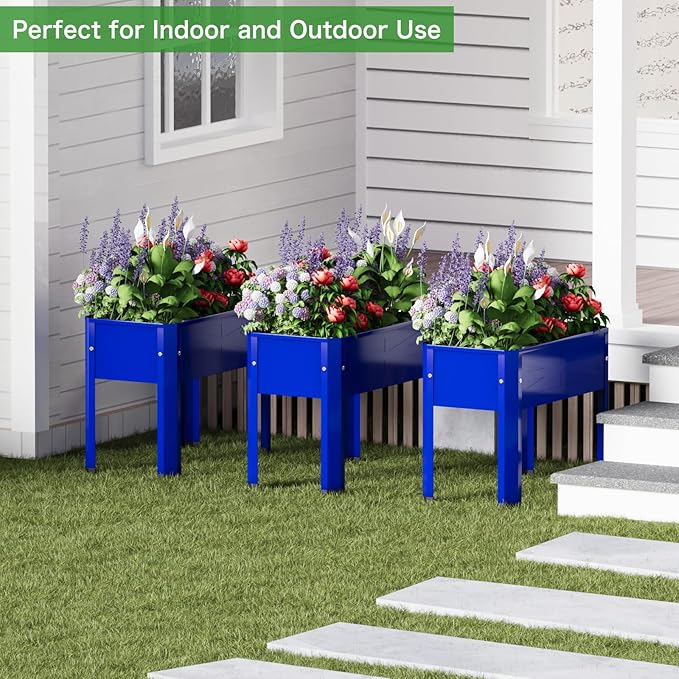 Raised Garden Bed with Detachable Legs Elevated Metal Planter Box for Growing Fresh Herbs Vegetables Flowers Succulents&Other Plants for Outdoor Backyard Patio (Blue)