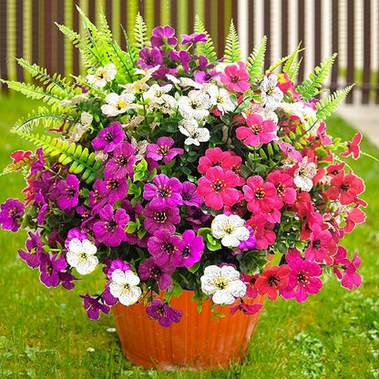 Artificial Flowers for Outdoors, 16 Bundles Artificial Plants Outdoor Fake Flowers UV Resistant, Outdoor Fake Plants Faux Silk Flowers for Porch Outside Planter Window Box Garden