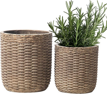 Yundu Concrete Planter Set of 2, The planters for Outdoor Plants, 14.5 & 12 inch pots for Plants,The Tall Planter with Drain Hole Suitable for Home, Office and Outdoor décor