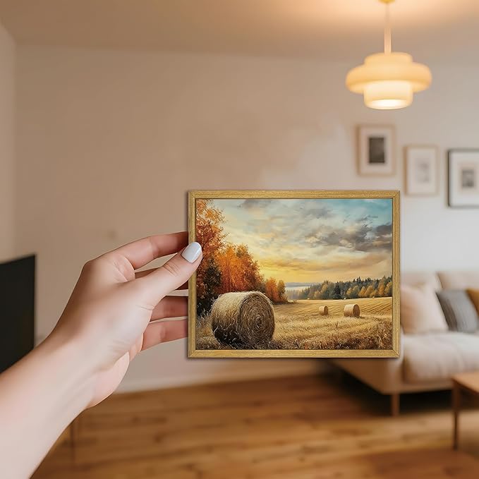Wood Framed Vintage Canvas Wall Art, Autumn Countryside Nature Scene Prints 8x10 Inch, Farmhouse Wall Decor Poster Picture for Living Room Bedroom Bathroom Home Decor