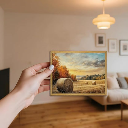 Wood Framed Vintage Canvas Wall Art, Autumn Countryside Nature Scene Prints 8x10 Inch, Farmhouse Wall Decor Poster Picture for Living Room Bedroom Bathroom Home Decor