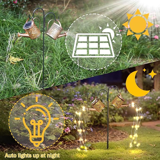 Solar Watering Can Lights Outdoor Garden Decor, Waterproof Landscape Light One Pole Two Lights Outside Decorations for Lawn Backyard Patio Chrismas Gardening Gift for Mom Grandma Women Birthday