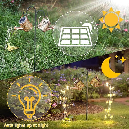 Solar Watering Can Lights Outdoor Garden Decor, Waterproof Landscape Light One Pole Two Lights Outside Decorations for Lawn Backyard Patio Chrismas Gardening Gift for Mom Grandma Women Birthday