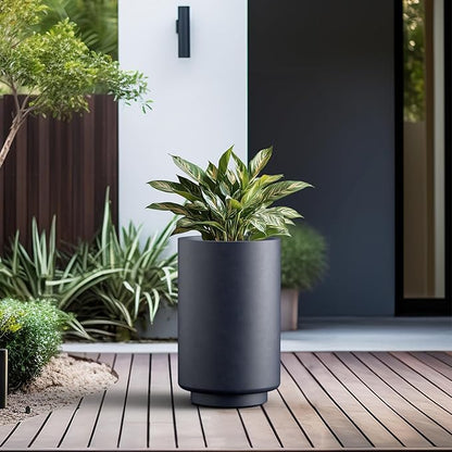 Kante 20.1 Inch Tall Concrete Planter, Round Pedestal Design Garden Pot for Indoor Outdoor Plants, Modern Garden Pot with Drainage Hole, Charcoal Finish with Painted Interior