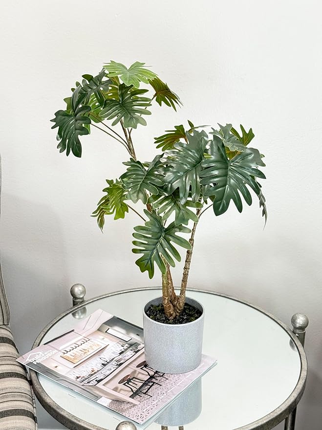 Angel Isabella 18"-Potted Tabletop Faux Philodendron Plant-Home Office Decor Lush Green