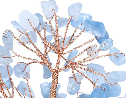 Jovivi Natural Aquamarine Crystal Tree, Raw Healing Crystals Fluorite Base Bonsai Money Tree for Home Office Table Decor Wealth and Luck