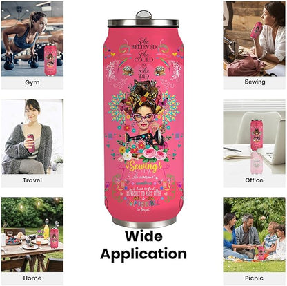 Sewing Tumbler Gifts For Women Girls Sewing Stainless Steel Insulated Tumbler With Straw Lid,Sewing Gifts For Women Quilting Crochet Lover Mom Grandma 17 Oz