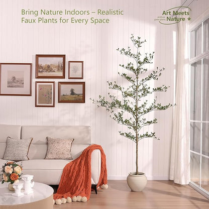 Artificial Black Olive Tree 7ft - Shady Lady UV Resistant Faux Olive Trees Indoor Outdoor Decor - Modern Aesthetic Tall Fake Plants with Pot for Home Office Living Room Patio Floor, VN140