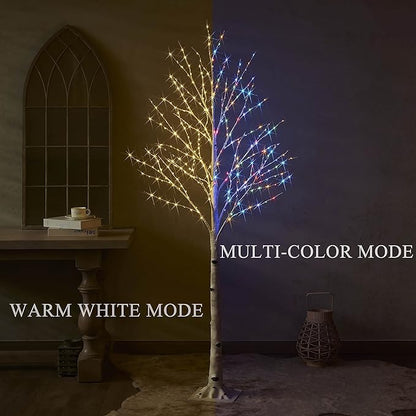 Hairui Lighted Birch Tree with 330L Warm White and Multi Color Fairy Lights 8 Functions 6FT, Faux Tree with Lights for Indoor Outdoor Christmas Party Easter Decoration