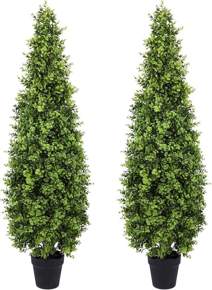 4FT Artificial Boxwood Topiary Tree Fake Topiary Potted Plants for Home Office Garden Indoor Outdoor Decoration 48INCH(2PACK)