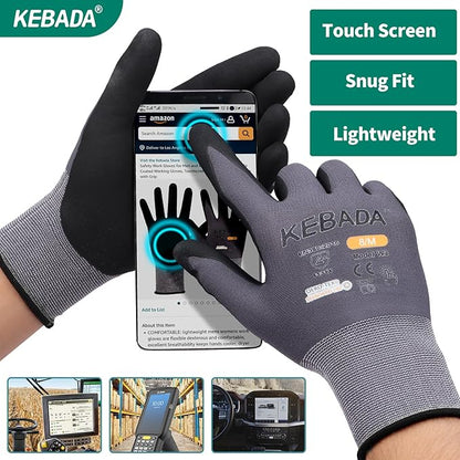 Kebada W2 Safety Work Gloves, Micro-Foam Nitrile Coated Gloves, Touchscreen,Ideal for Package Handling, Gardening, Construction, 1 Pair XX-Large