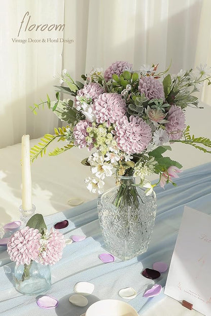 Floroom Artificial Dahlia Flowers 25pcs Real Looking Pale Lavender Foam Fake Roses with Stems for DIY Wedding Bouquets Lilac Bridal Shower Centerpieces Floral Arrangements Party Tables Home Decoration