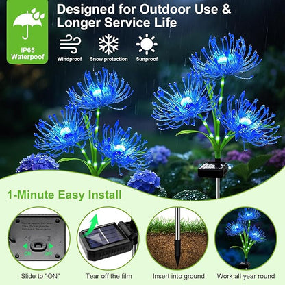 Solar Garden Flower Lights Outdoor,4 Pack 12-Head Blue Spider Lily Waterproof with Glowing Stems,Elegant Yard,Patio & Law Decor,Ideal Halloween & Gardening Gifts for Women,Mothers & Grandma