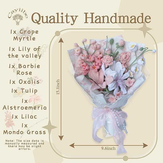 Tulip Crape Myrtle Peruvian Lily Pink White Crochet Flowers Bouquet Handmade Knitted Artificial Flowers Home Decor