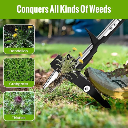 Weed Puller Tool - Dandelion Weed Puller Tool Stand Up Heavy Duty,Made with 40''Long Handle & Quick-Release Weed Ejector Mechanism & 4 Robustness Manganese Steel Claws,Hard to Break