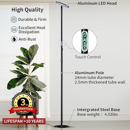 chiphy Grow Lights, 85" Full Spectrum Plant Light for Indoor Plants, 4/8/12H Timer, 60W Grow Lamp, 10 Dimmable Brightness, Height Adjustable, Remote Control, Ideal for Large Tall Plants