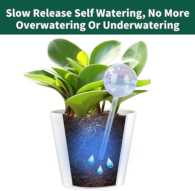 Large Extra-Thick Clear Glass Plant Watering Globes, Rainbow Gradient Self Watering Devices for Indoor & Outdoor Plants, AutomaticWaterer Spikes, Perfect for Daily or Vacation Use, 2-Pack