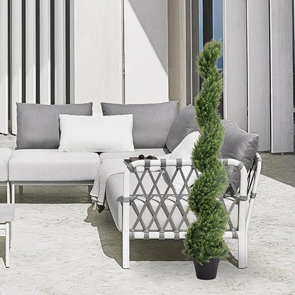 THE BLOOM TIMES 5ft Artificial Topiary Trees Set of 2, Faux Cedar Cypress Spiral Topiary Trees Outdoor - Fake Plants for Garden Front Porch Indoor Outside Planter Decor 5 Foot
