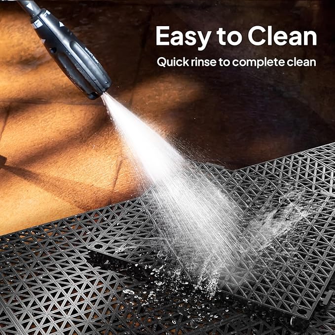 ROVSUN 55 PCS Interlocking Drainage Mat, 12’’x12’’ Drainage Tiles Interlocking,Soft PVC Floor Tiles, Non-Slip Drainage Holes for Restroom, Bathroom, Kitchen, Pool, Wet Areas,Black