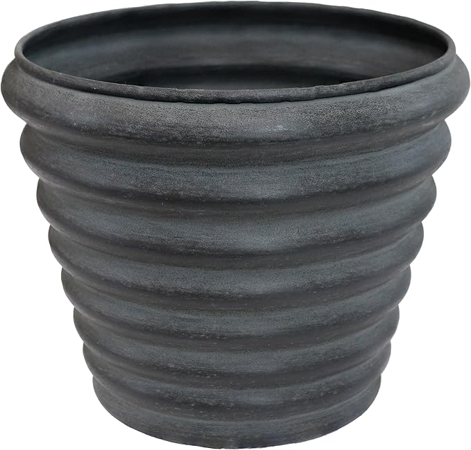 Sunnydaze Molly 12.5" Metal Outdoor Plant Pot Set with Drainage Holes and Rubber Plugs - Matte Gray - Set of 2