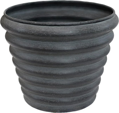 Sunnydaze Molly 12.5" Metal Outdoor Plant Pot Set with Drainage Holes and Rubber Plugs - Matte Gray - Set of 4
