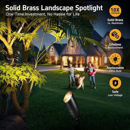 Gardenreet Low Voltage Spot Lights - Black Solid Brass Landscape Spotlight Wired, 12V Outdoor LED Bullet Uplights, Waterproof Electric for Patio Wall with 5000K Daylight MR16 Bulb (6 Pack)