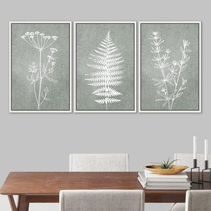 Ashbrook Framed Canvas Print Wall Art Set Green Forest Flower Plant Silhouette Nature Wilderness Illustrations Modern Art Rustic Chic Colorful for Living Room, Bedroom, Office - 16"x24"x3 White