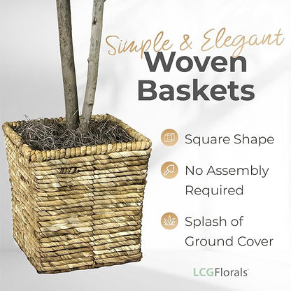 3.2ft Artificial Fiddle Leaf Fig Tree in Woven Basket - Real Wood Trunk, Preassembled, No Maintenance Indoor Faux Plant - Living Room, Home & Office Decor
