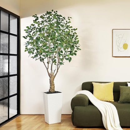 Ficus Artificial Trees Indoor Outdoor, 7ft Tall Fake Plants, Fake Ficus Silk Tree for Home Office Garden Patio Outdoor Modern Decor, 1 Pack