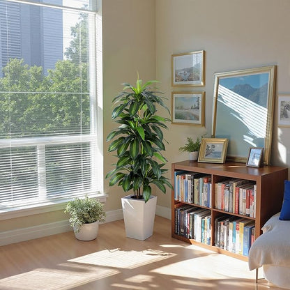 Artificial Dracaena Tree with White Tall Planter, 5ft Tall Potted Artificial Dracaena Silk Plant, Fake Yucca Tree Plant, Home Office Floor Room Decor Plants Indoor Outdoor, Housewarming Gift