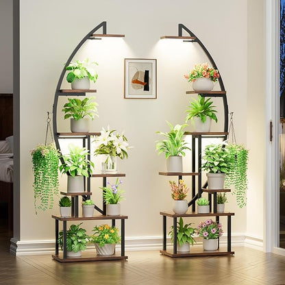 Plant Stand Indoor with Grow Lights: Large Plant Shelf for Multiple Plants, 2 Pack Plant Racks 7 Tiered, Lighted Corner Flower Stands Half Moon, Black Plant Holders Indoor Tall for Living Room Patio