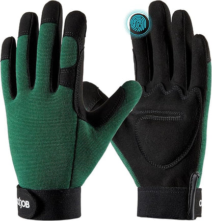 COOLJOB Thorn Proof Garden Gloves with Touchscreen Fingers for Men, Rose Pruning Work Gloves with Palm Cushion for Gardener, Farmer and Landscaper (Green 1 Pair Small)